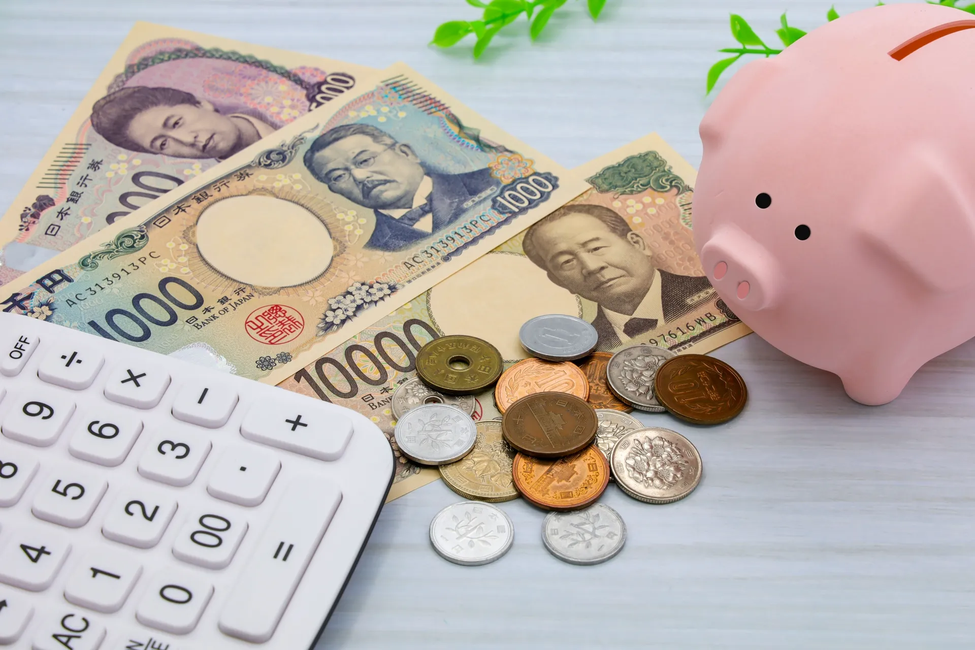 貯金箱とお金を撮影し画像